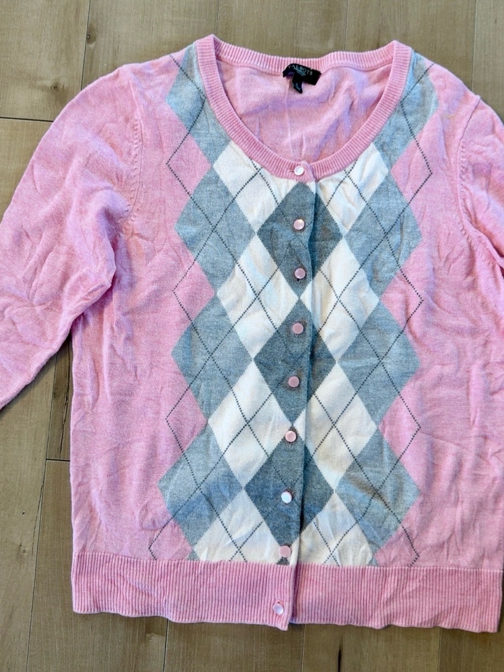 PREPPY ARGYLE CARDIGAN SWEATER- PINK- SIZE S